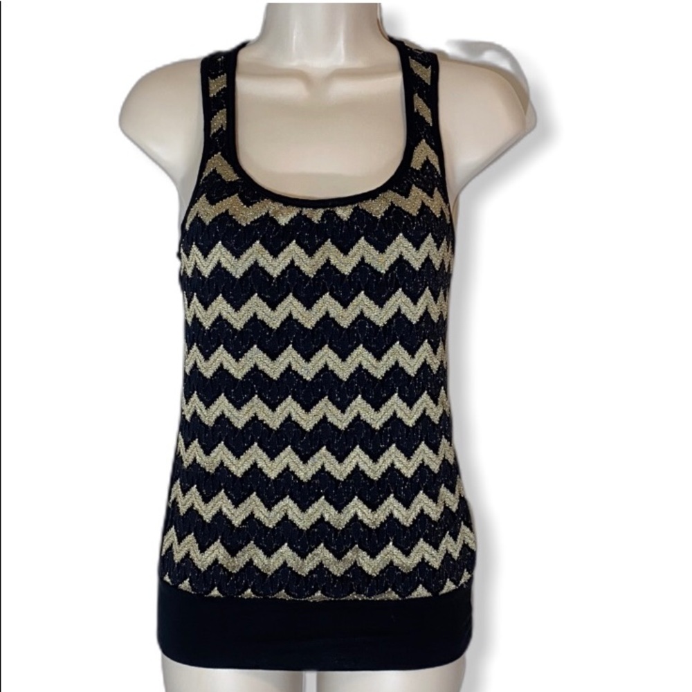 Heart Soul Black And Gold Zigzag Stripes Tank Top